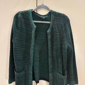 Ann Taylor Dark Green Open-Front Textured Cardigan